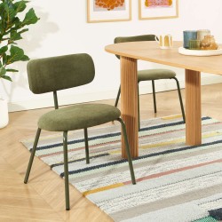 Lot de 2 chaises PANTONE tissu et pieds métal vert olive