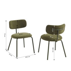 Lot de 2 chaises PANTONE tissu et pieds métal vert olive