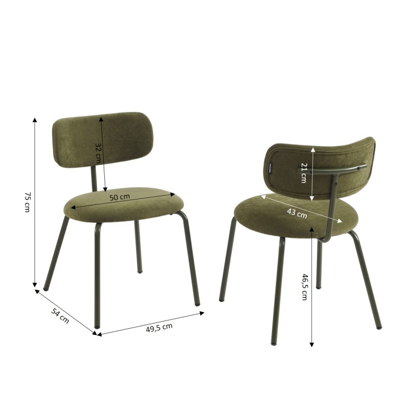 Lot de 2 chaises PANTONE tissu et pieds métal vert olive