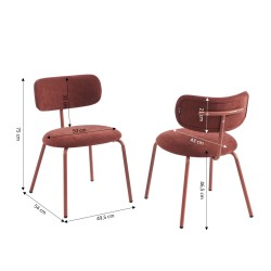 Lot de 2 chaises PANTONE tissu et pieds métal terracotta