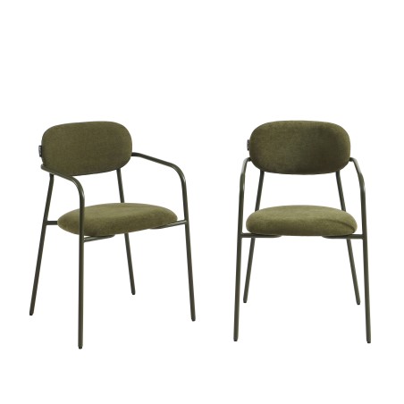 Lot de 2 chaises PANTONE tissu et pieds métal vert olive