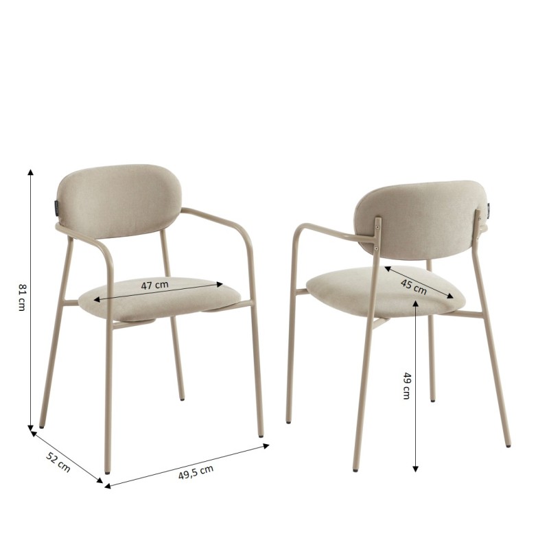 Lot de 2 chaises PANTONE tissu et pieds métal taupe
