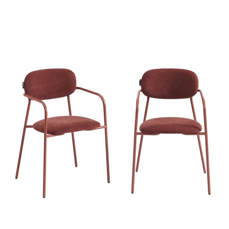 Lot de 2 chaises PANTONE tissu et pieds métal terracotta