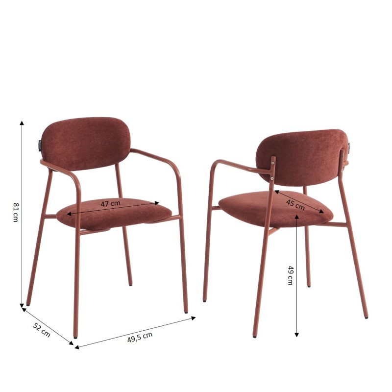 Lot de 2 chaises PANTONE tissu et pieds métal terracotta