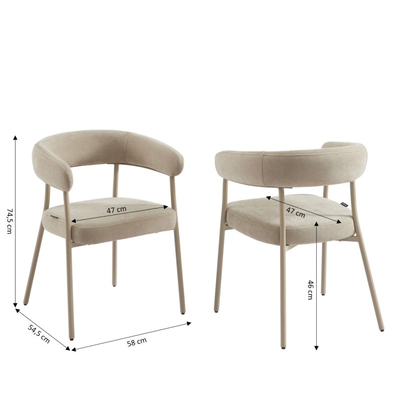 Lot de 2 chaises PANTONE tissu et pieds métal taupe