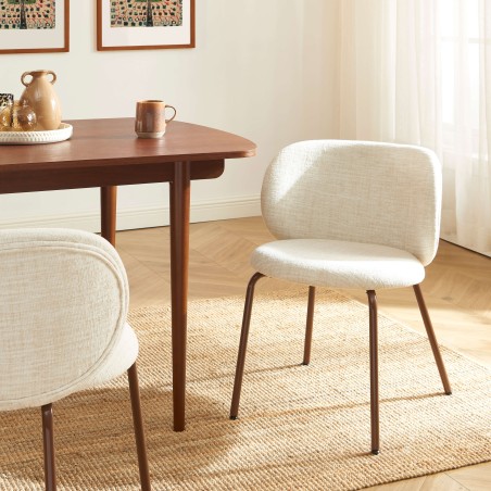 Set di 2 sedie SERENA in tessuto ciniglia ecru con gambe in metallo marrone