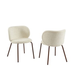 Lot de 2 chaises SERENA tissu chenille écru et pieds métal marron