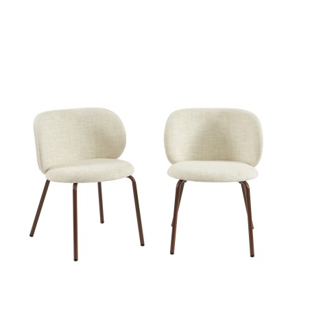 Set di 2 sedie SERENA in tessuto ciniglia ecru con gambe in metallo marrone