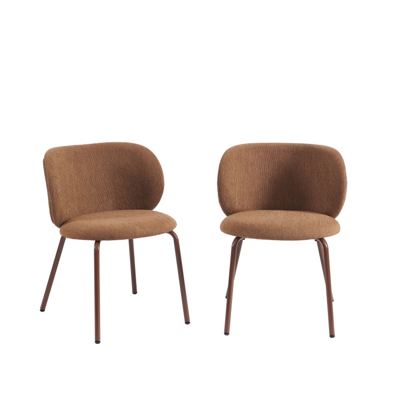 Set mit 2 SERENA Stühlen aus braunem Chenille-Stoff mit braunen Metallbeinen