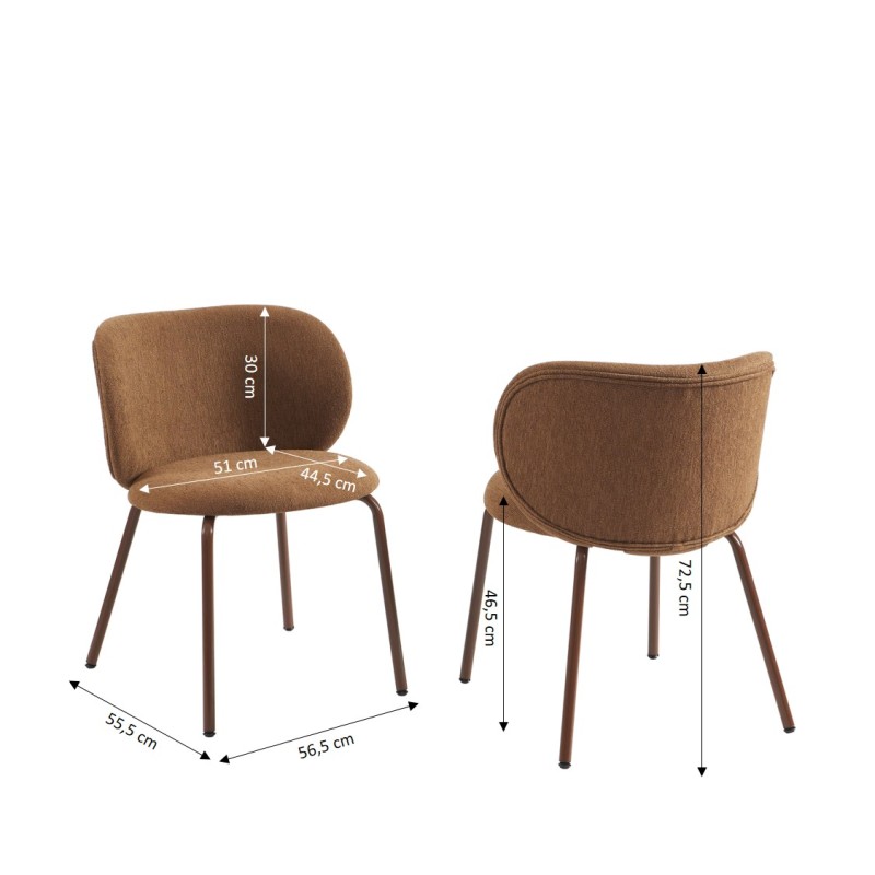 Set mit 2 SERENA Stühlen aus braunem Chenille-Stoff mit braunen Metallbeinen