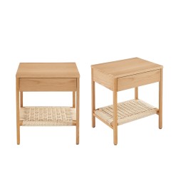 Lot de 2 tables de chevet GINKO placage chêne et corde