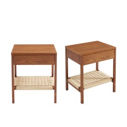 Lot de 2 tables de chevet GINKO placage chêne couleur noyer et corde