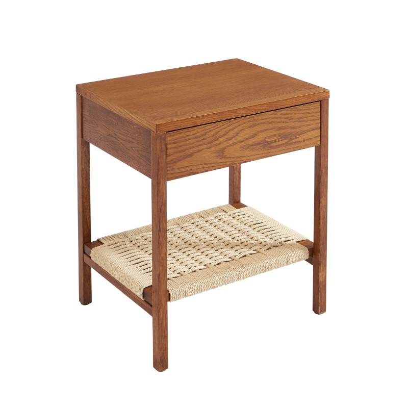 Lot de 2 tables de chevet GINKO placage chêne couleur noyer et corde