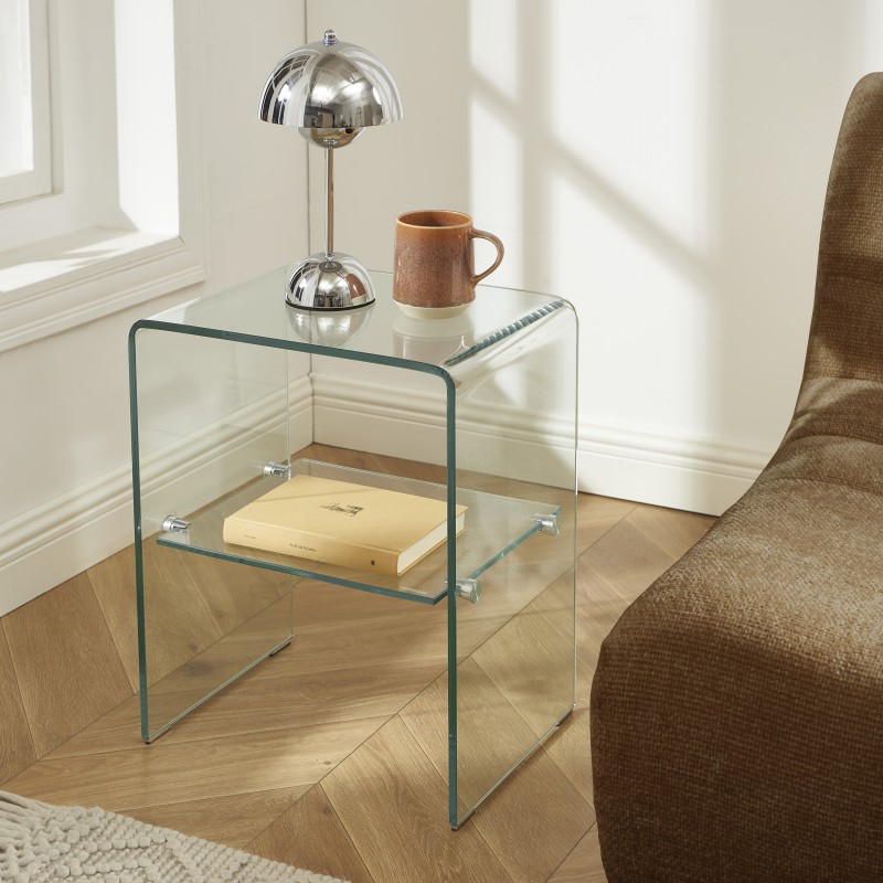 Lot de 2 tables de chevet GINZA verre trempé transparent