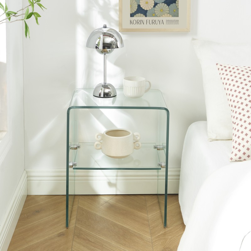 Lot de 2 tables de chevet GINZA verre trempé transparent
