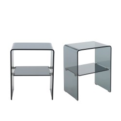 Lot de 2 tables de chevet GINZA verre trempé noir