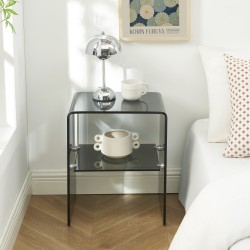 Lot de 2 tables de chevet GINZA verre trempé noir