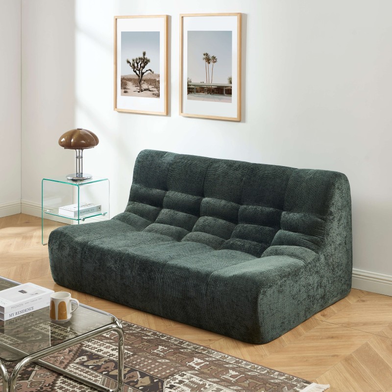 Ensemble banquette et chauffeuse JANIS modulable 3 places tissu chenille vert