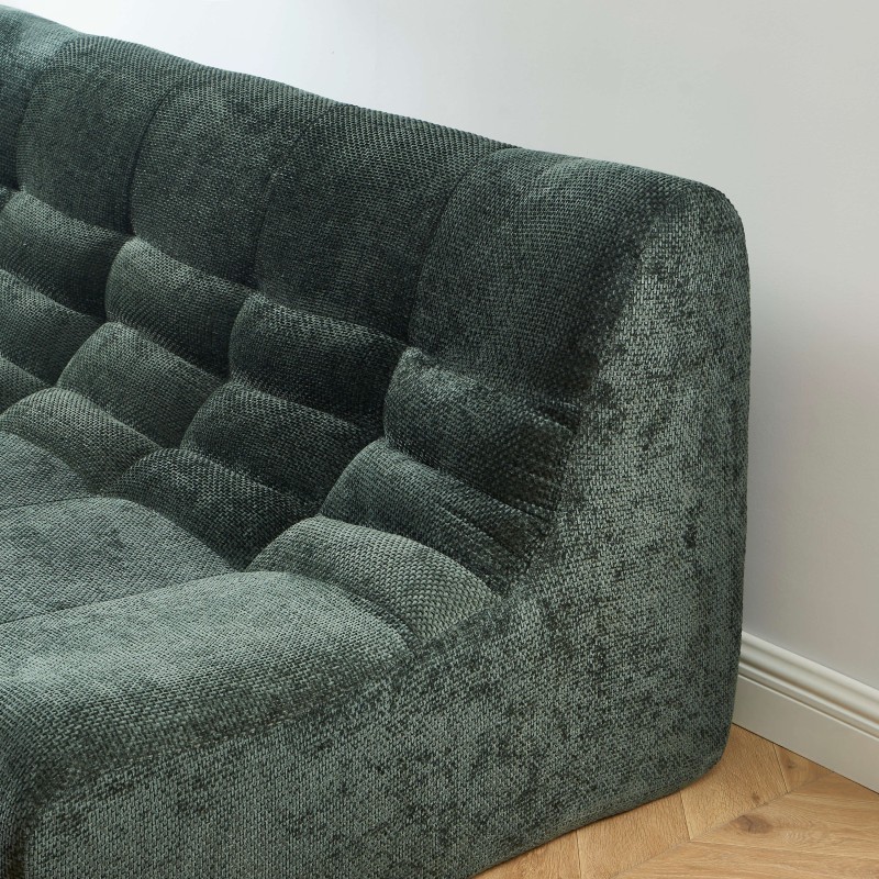 Ensemble banquette et chauffeuse JANIS modulable 3 places tissu chenille vert