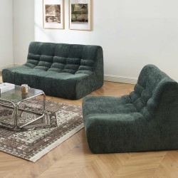 Ensemble banquette et chauffeuse JANIS modulable 3 places tissu chenille vert