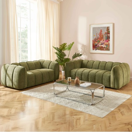 Ensemble canapés droits fixes 3+2 MATILDA tissu chenille vert