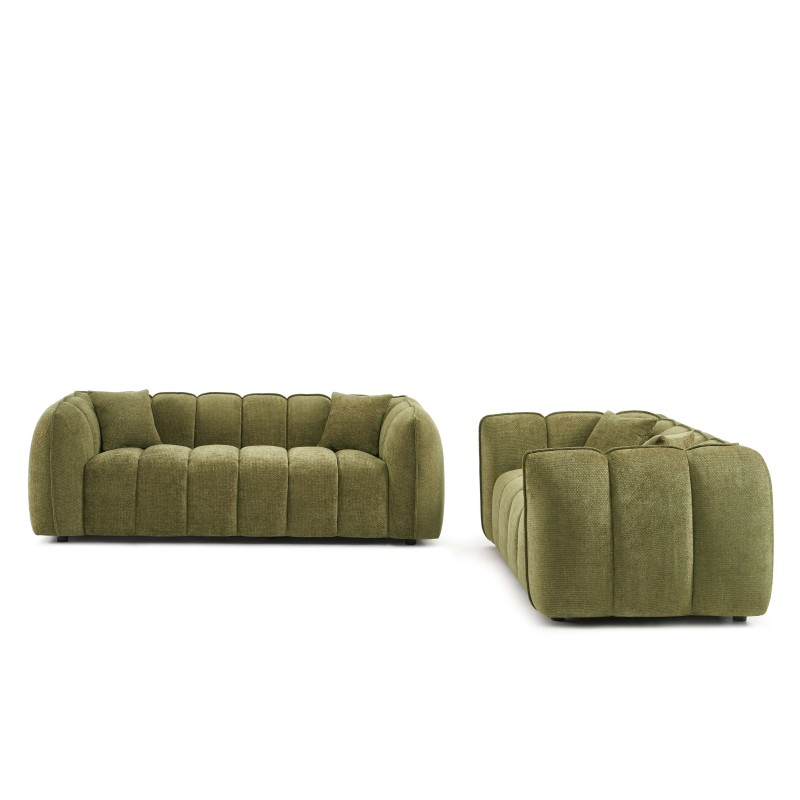 Ensemble canapés droits fixes 3+2 MATILDA tissu chenille vert