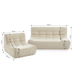 Modulares 3-Sitzer-Set JANIS mit Bank und Sessel, ecrufarbener Chenille-Stoff