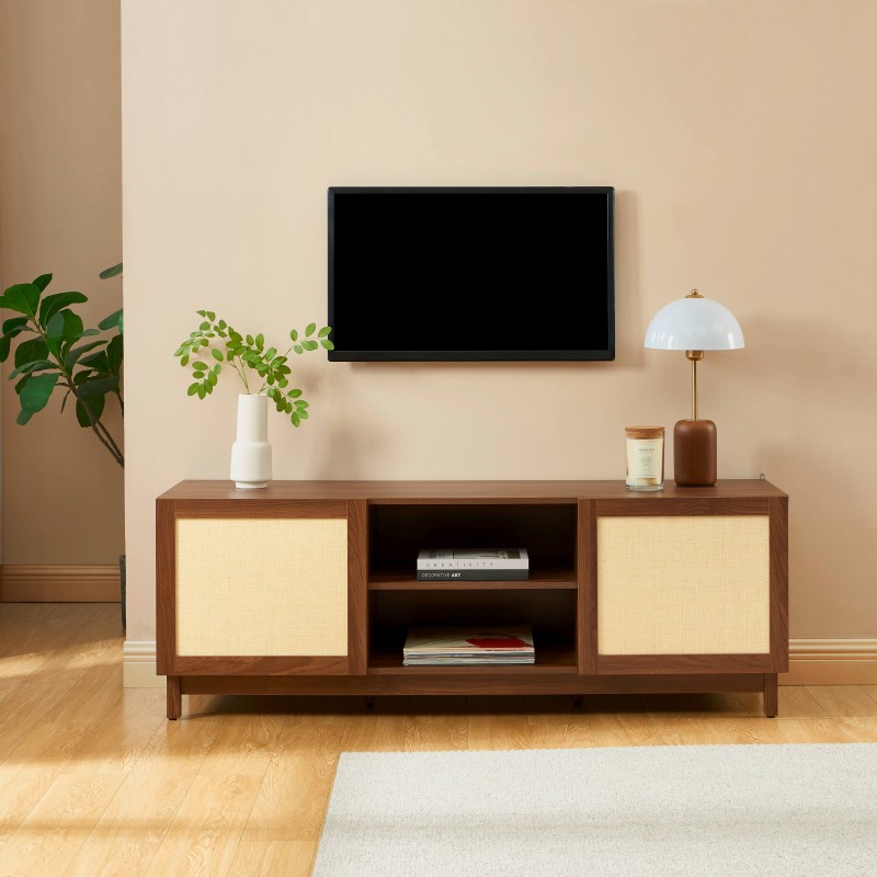 TV-Möbel HARIA in Nussbaum- und Rattanoptik 150 cm