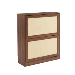 Meuble à chaussures HARIA effet noyer et rotin