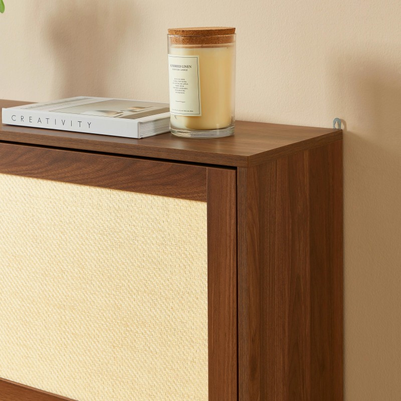 Meuble à chaussures HARIA effet noyer et rotin