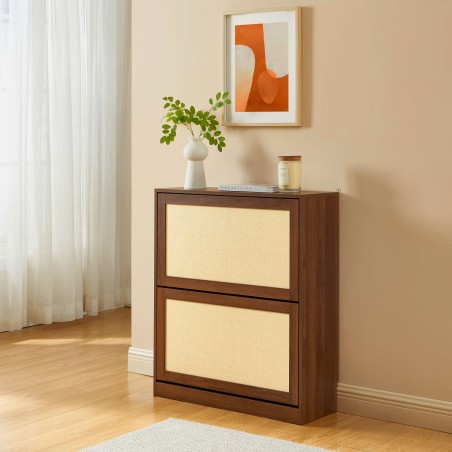 Scarpiera HARIA effetto noce e rattan