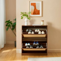 Meuble à chaussures HARIA effet noyer et rotin