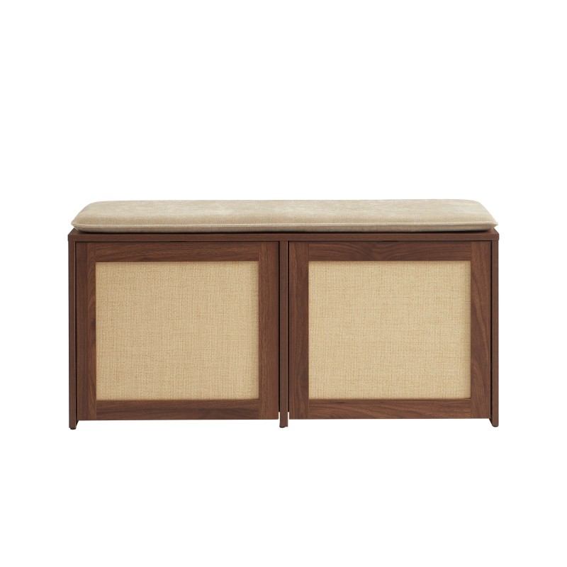 Banc à chaussures HARIA effet noyer et rotin