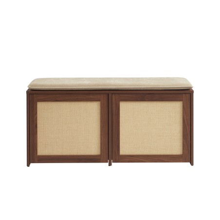 Banc à chaussures HARIA effet noyer et rotin