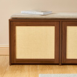 Banc à chaussures HARIA effet noyer et rotin