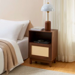 Nachttisch HARIA in Nussbaumoptik und Rattan