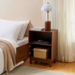 Nachttisch HARIA in Nussbaumoptik und Rattan