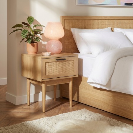 Set di 2 comodini AMANA, effetto rovere e canna di rattan 40 cm