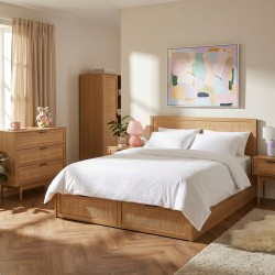 Kommode AMANA in Eichenoptik und Rattangeflecht mit 3 Schubladen 80cm