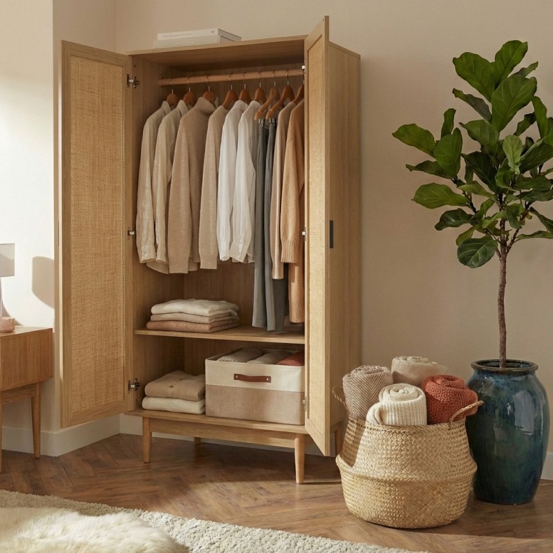 AMANA armadio effetto rovere e rattan 2 ante h170cm