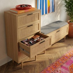 Chiffonnier AMANA effet chêne et cannage rotin 4 tiroirs 50cm