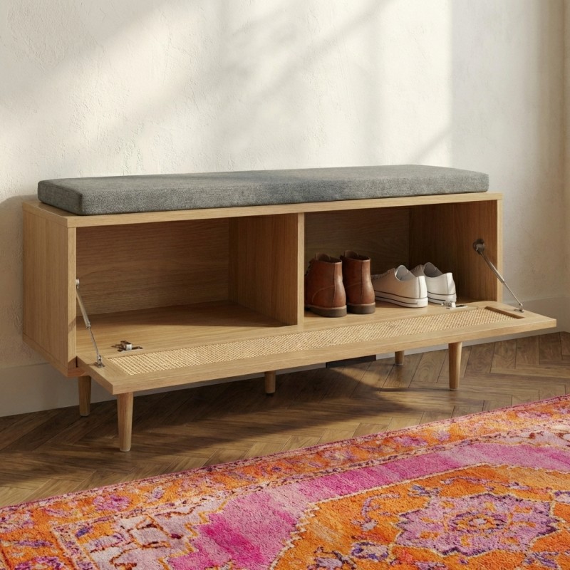 AMANA Panca per scarpe in rattan 1 anta 100 cm