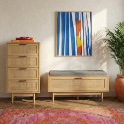 AMANA Panca per scarpe in rattan 1 anta 100 cm