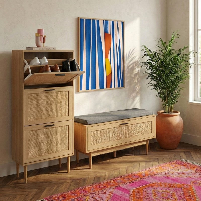 Schuhmöbel AMANA Rohrgeflecht Rattan 3 Türen 60cm