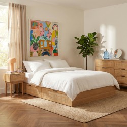 Bettgestell mit Schubladen AMANA Rohrgeflecht Rattan 140x190 inkl. Lattenrost