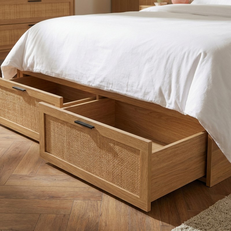 Schubladenbett AMANA Rohrgeflecht Rattan 160x200 inkl. Bettkasten