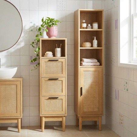 Colonna bagno AMANA effetto rovere e canna di rattan l30cm
