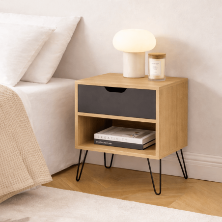 Set di 2 comodini DUO effetto nero e rovere, 1 cassetto 40 cm