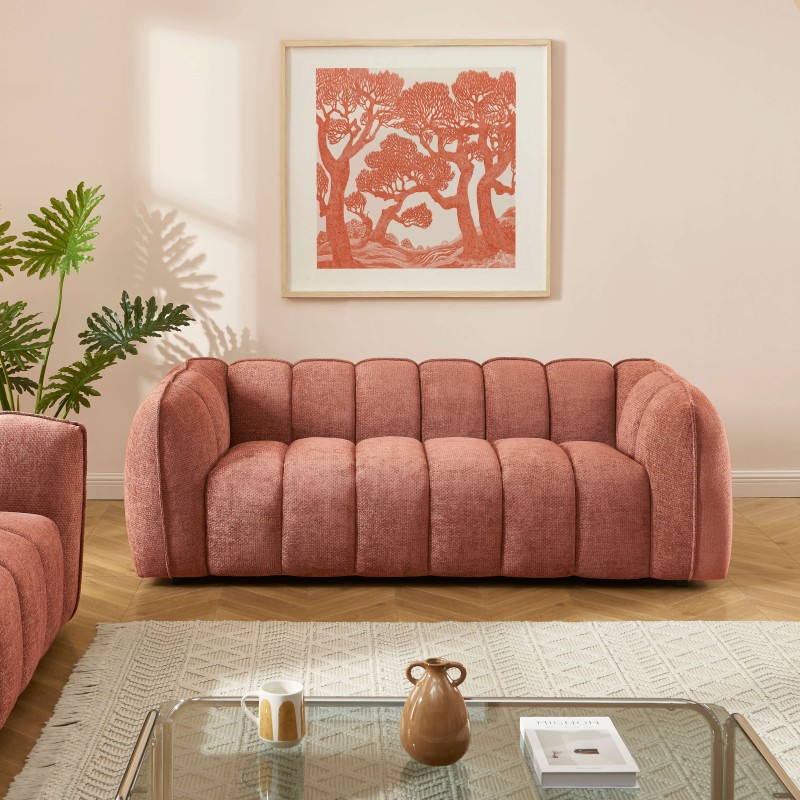 Ensemble canapés droits fixes 3+2 MATILDA tissu chenille rouge brique