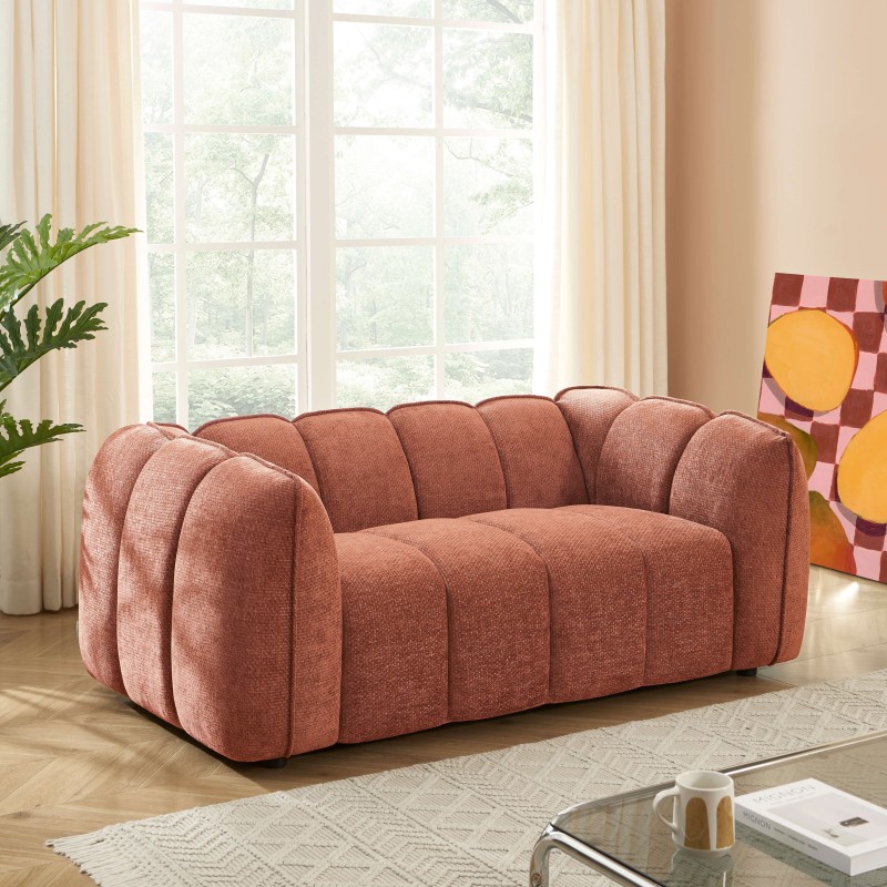 Ensemble canapés droits fixes 3+2 MATILDA tissu chenille rouge brique